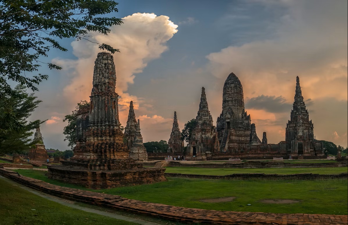 Ancient brick temple ruins at Ayutthaya Historical Park, a top road trip stop from Bangkok