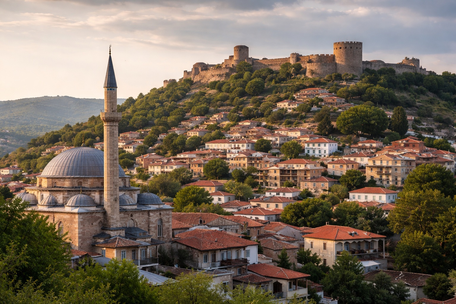 Medieval stone fortifications of Didymoteicho Castle overlooking the Greek Thrace landscape