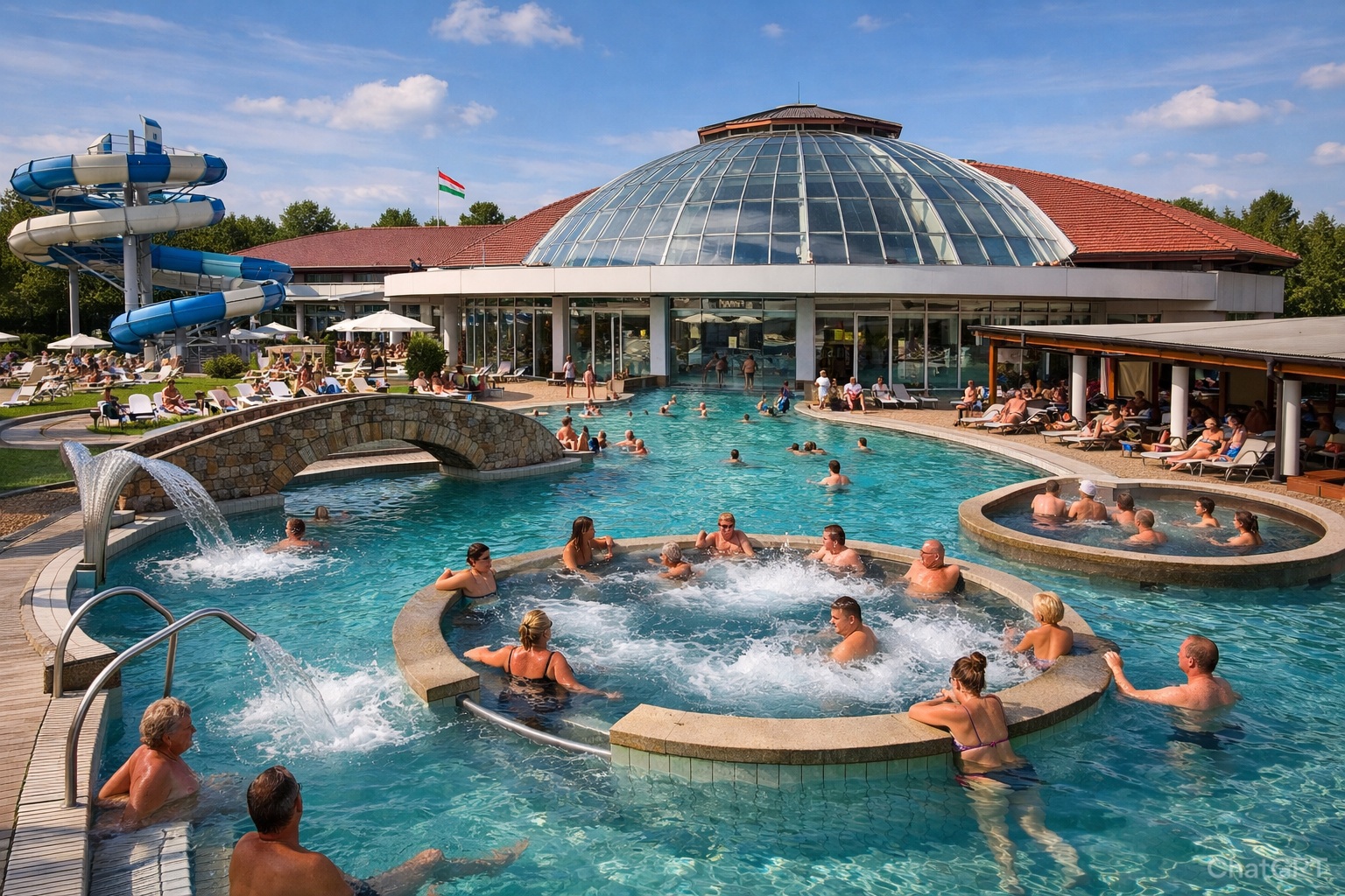 Outdoor thermal pools at Sárvár Spa, the best nature stop during a long drive from Hungary to Croatia