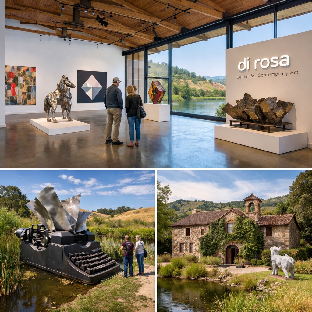 Outdoor modern art installations and sculptures at di Rosa Center in Carneros, a unique cultural stop on a Northern California itinerary