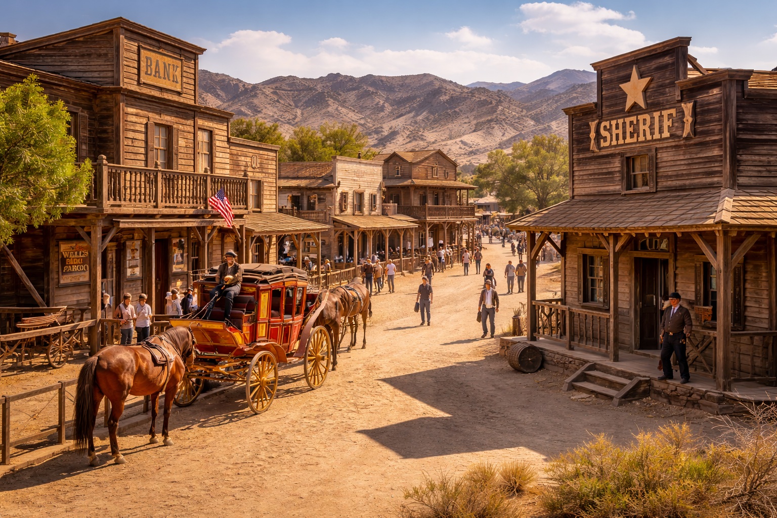 Authentic wooden Wild West town film set at Fort Bravo in the Tabernas Desert.