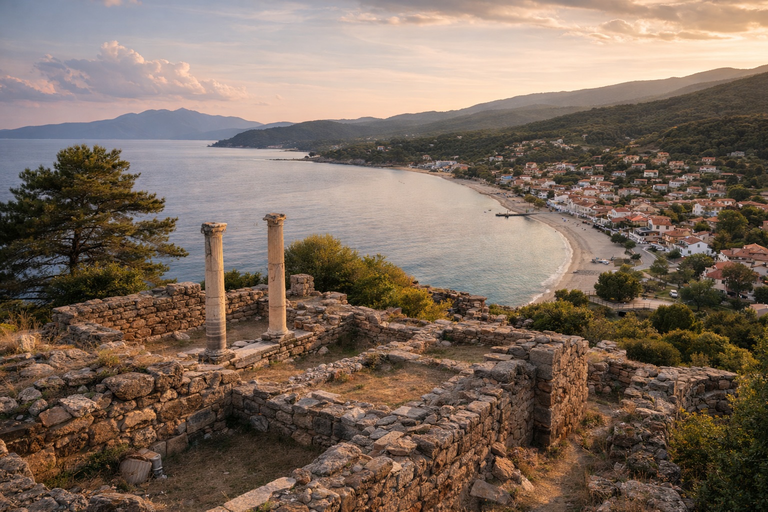 Coastal ruins of Ancient Stagira, Aristotle's birthplace, during a road trip to Thessaloniki