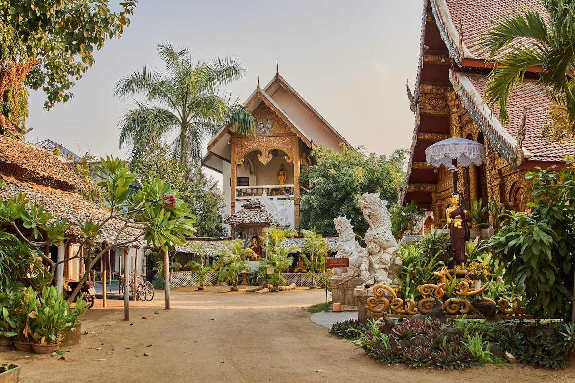 Aerial view of the golden Wat Phra That Doi Suthep overlooking Chiang Mai city, the final stop of the road trip
