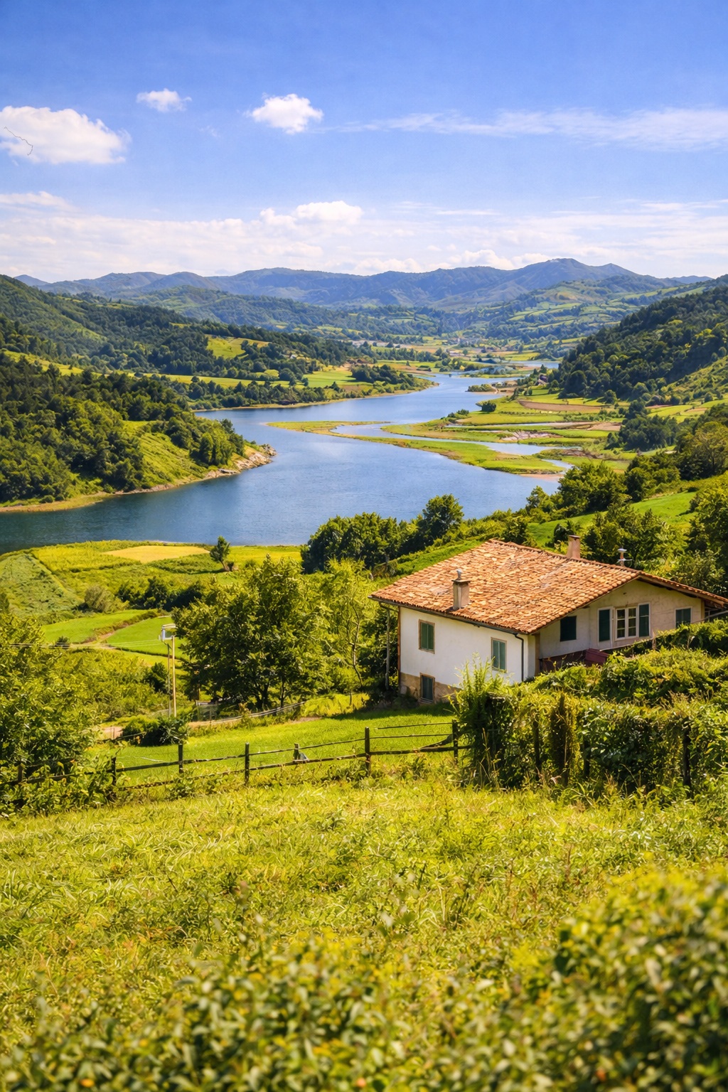 Bird's eye view of Mundaka sandbars in Urdaibai estuary from the GI-634 road