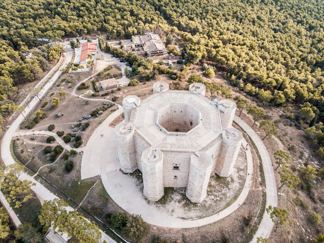 The octagonal Castel del Monte in Puglia, a UNESCO site and landmark for any Rome to Bari road trip.
