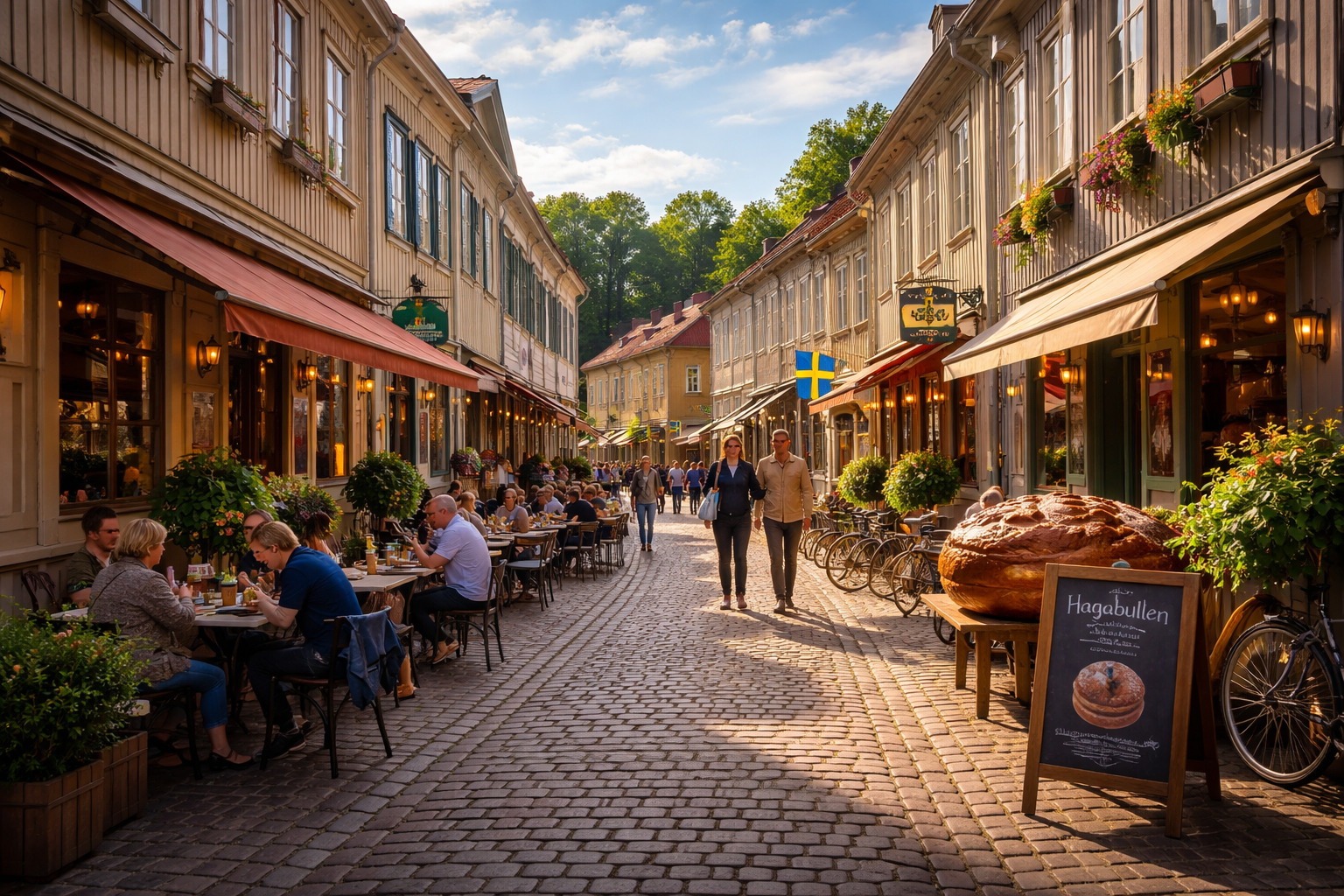 Cobblestone streets and historic wooden houses in Haga, Gothenburg, perfect for a morning fika