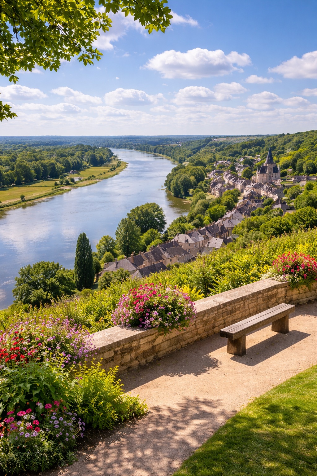 Cinematic Loire River viewpoints with winter vineyards and charming villages during a scenic drive