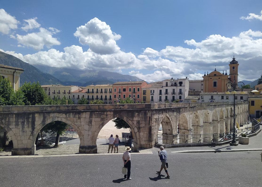 The historic center of Sulmona, famous for sugar-coated almonds and its Roman aqueduct