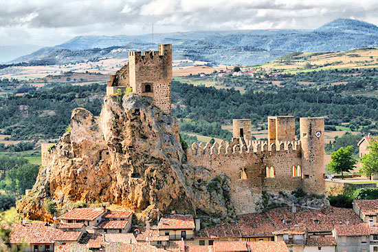 Nature stops during long drive: medieval castle of Frias on a cliff in Spain