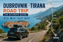 Dubrovnik to Tirana road trip along the Adriatic coast, with a scenic mountain road, Dubrovnik Old Town, coastal villages, and route stops through Montenegro and Albania